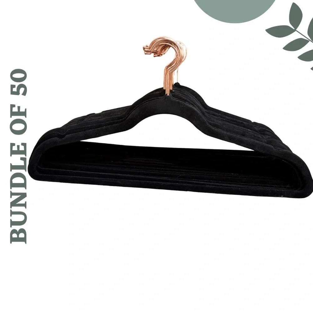 Rose Gold Ink Black Velvet Hangers Set of 50 Non-Slip Space-Saving, 360° Swivel - Picture 2 of 3